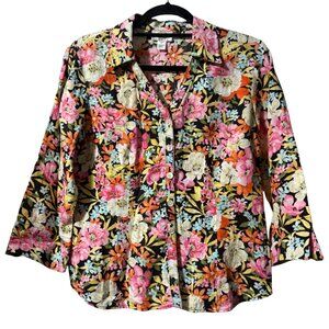 Talbots 100% Linen Floral Button-Down Shirt – Petite 12 – 3/4 Sleeve – NWOT